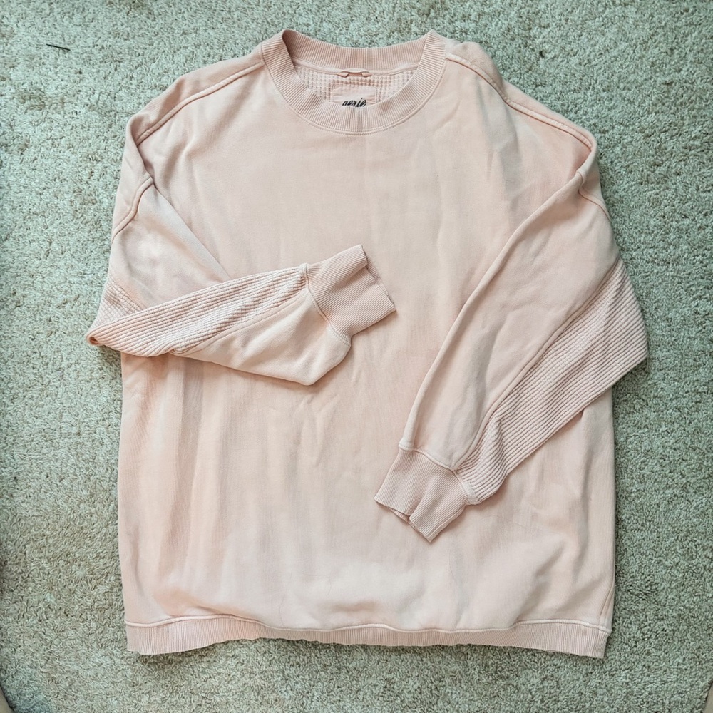 Aerie NWOT Peach Pink Oversized Crewneck Waffle Knit Sleeves Size Large